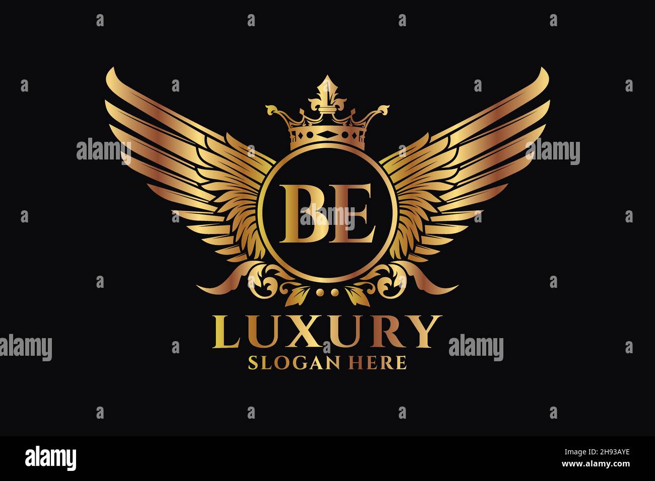Luxury Royal Wing Letter BE crest colore oro Logo vettoriale, logo Victory, logo crest, logo wing, logo vettoriale . Illustrazione Vettoriale