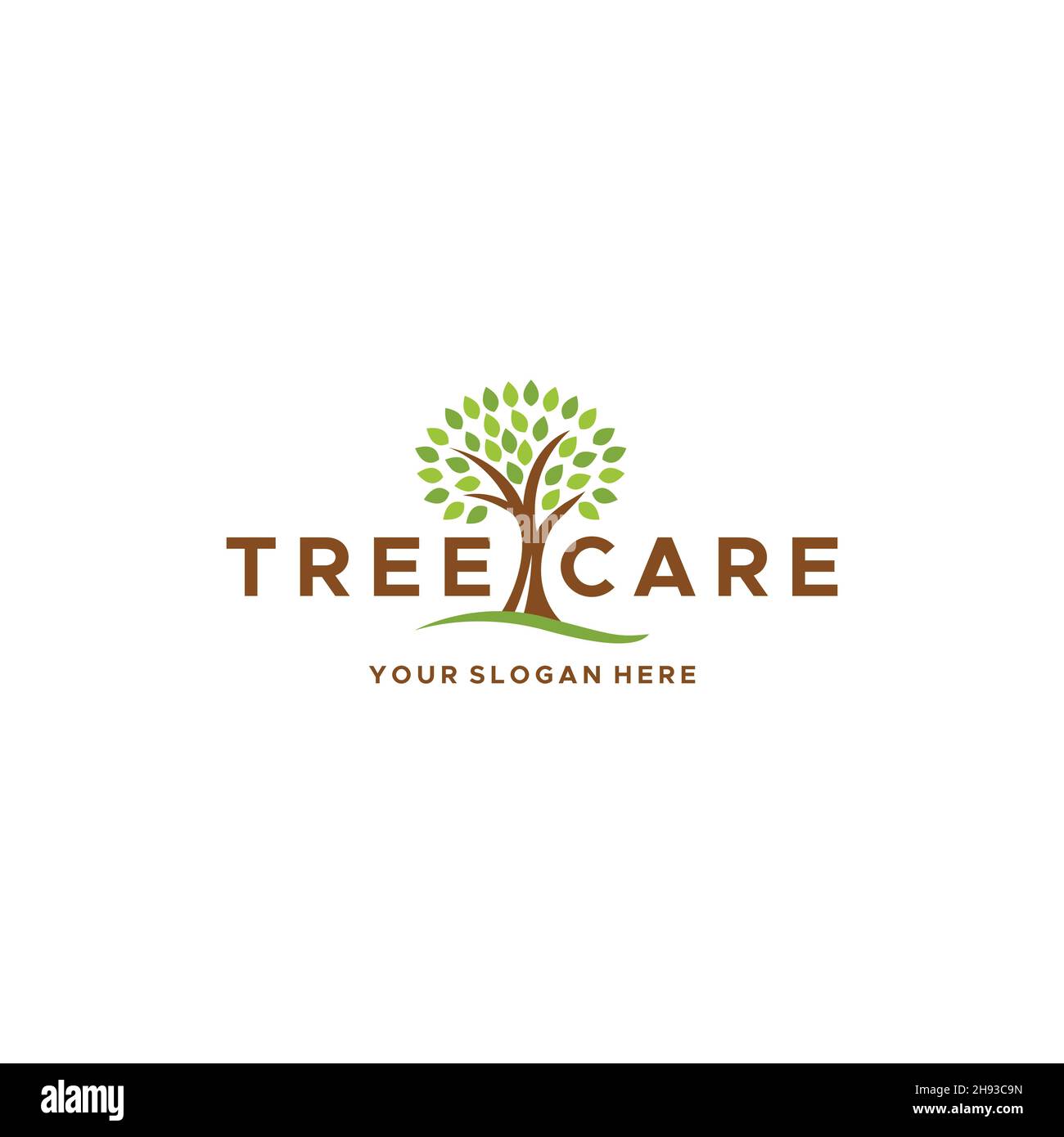 Minimal CURA DELL'ALBERO lascia piante logo design Illustrazione Vettoriale