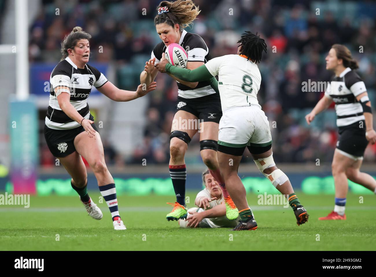 Twickenham, Regno Unito. 03 dicembre 2021. Lenaige Corson (fra) di Barbarians Women in azione durante la partita di Women's Killick Cup tra Barbarians Women e Springbok Women's XV al Twickenham Stadium di Twickenham, Regno Unito, il 27 novembre 2021. Foto di Ken Sparks. Solo per uso editoriale, licenza richiesta per uso commerciale. Nessun utilizzo nelle scommesse, nei giochi o nelle pubblicazioni di un singolo club/campionato/giocatore. Credit: UK Sports Pics Ltd/Alamy Live News Foto Stock