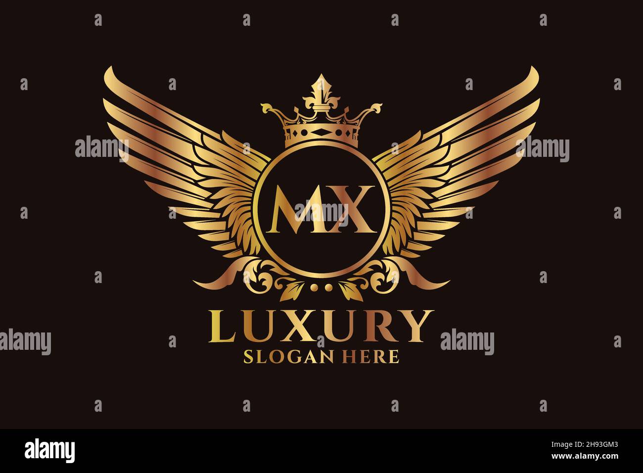 Luxury Royal Wing lettera MX crest colore oro Logo vettoriale, logo Victory, logo crest, logo wing, logo vettoriale . Illustrazione Vettoriale