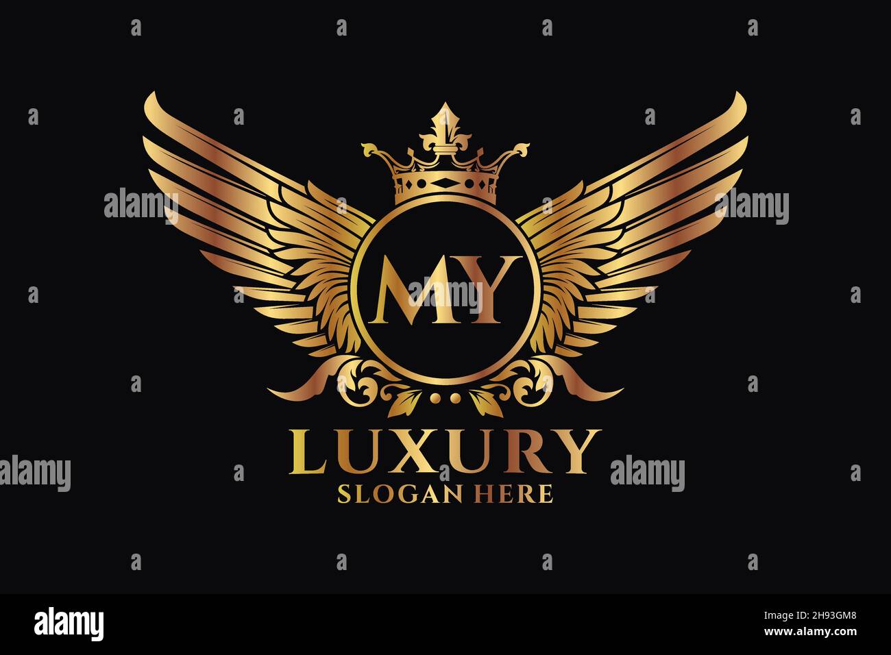 Luxury Royal Wing Letter MY crest Gold color Logo vector, Victory logo, crest logo, wing logo, Vector logo . Illustrazione Vettoriale