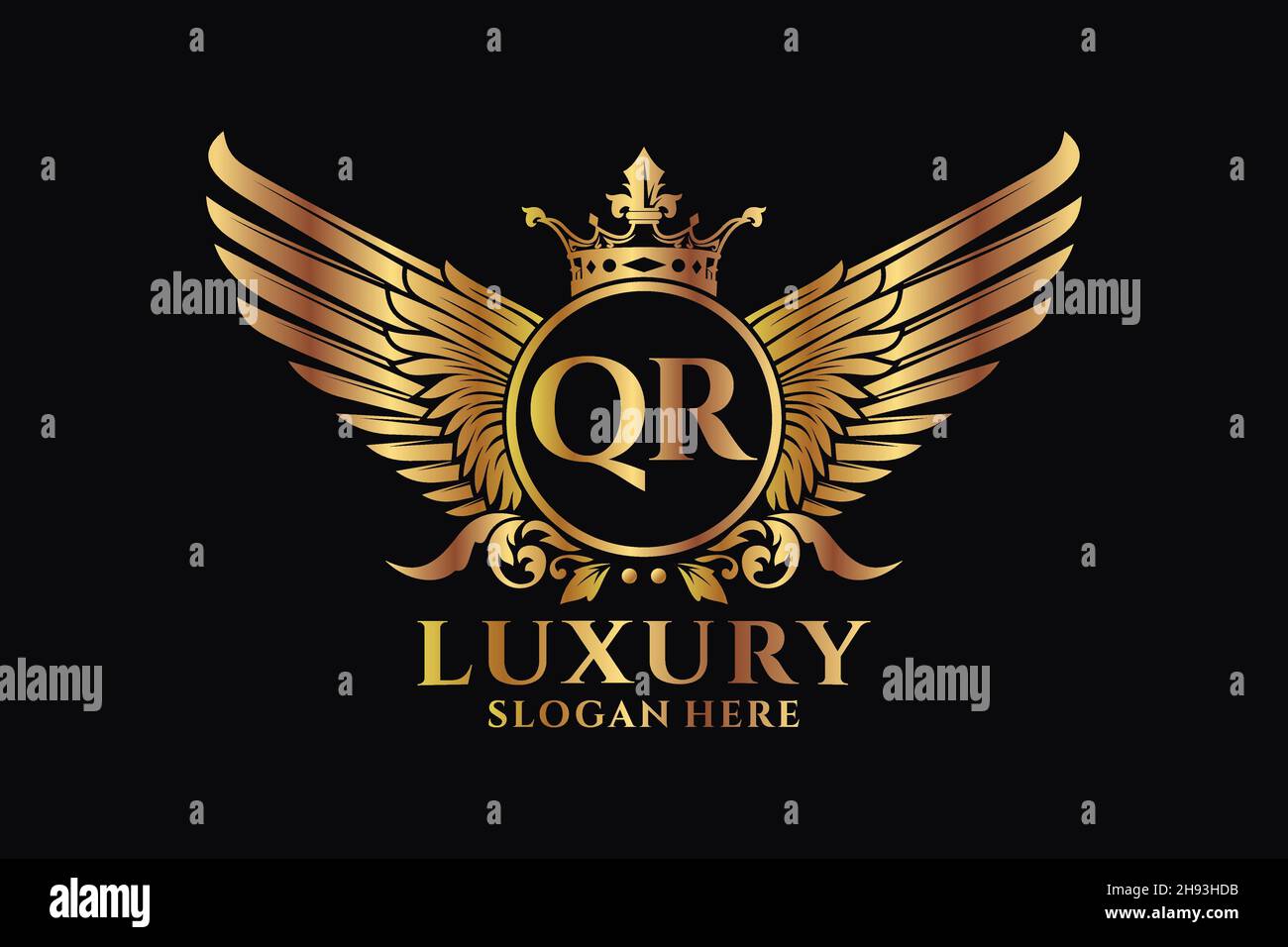 Luxury Royal Wing Letter QR crest Gold color Logo vector, Victory logo, crest logo, wing logo, Vector logo . Illustrazione Vettoriale