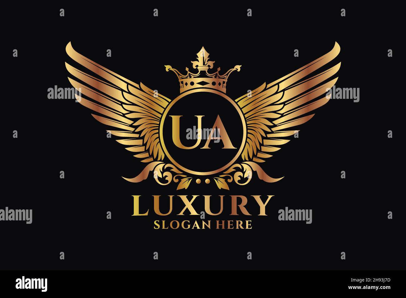 Luxury Royal Wing Letter UA crest Gold color Logo Vector, Victory logo, crest logo, wing logo, Vector logo . Illustrazione Vettoriale