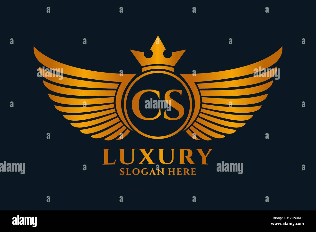 Luxury Royal Wing Letter CS crest Gold color Logo Vector, Victory logo, crest logo, wing logo, Vector logo . Illustrazione Vettoriale