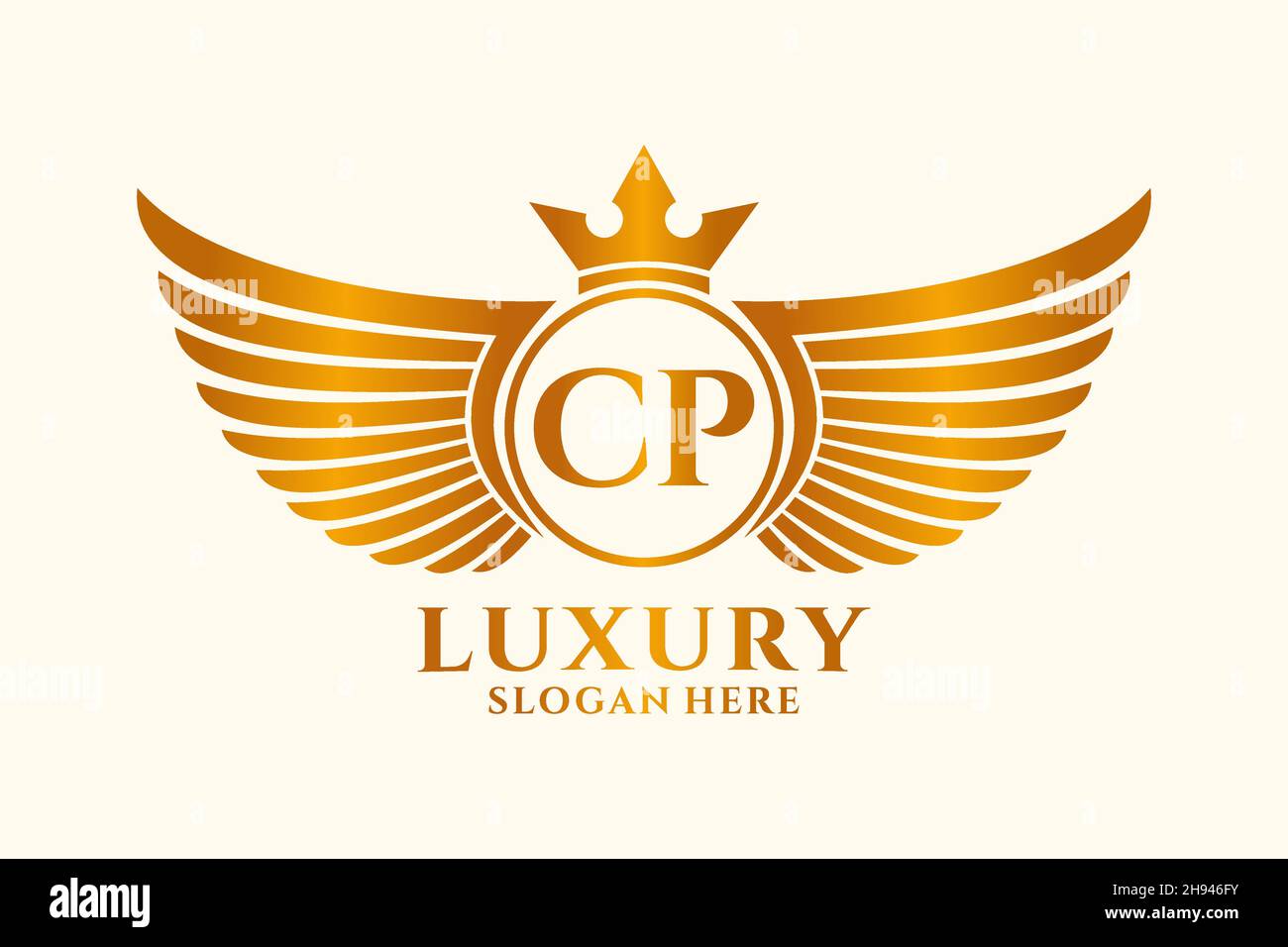 Luxury Royal Wing Letter CP crest Gold color Logo vector, Victory logo, crest logo, wing logo, Vector logo . Illustrazione Vettoriale