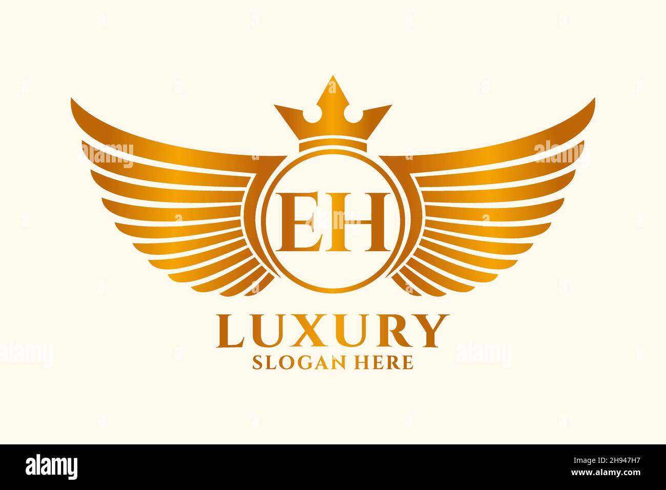 Luxury Royal Wing Letter EH crest Gold color Logo Vector, Victory logo, crest logo, wing logo, Vector logo . Illustrazione Vettoriale