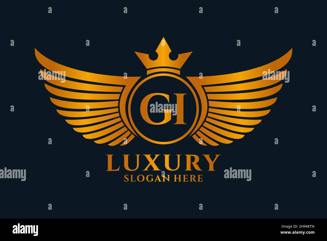 Luxury Royal Wing Letter GI crest Gold color Logo vector, Victory logo, crest logo, wing logo, Vector logo . Illustrazione Vettoriale