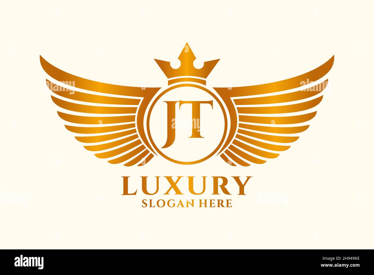 Luxury Royal Wing Letter JT crest Gold color Logo Vector, Victory logo, crest logo, wing logo, Vector logo . Illustrazione Vettoriale