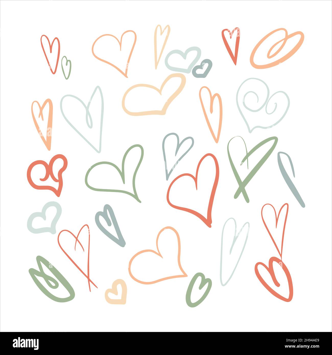 Vettore Doodle cuori disegnati a mano set. Illustrare i fumetti illustrazione dello schizzo. Illustrazione Vettoriale