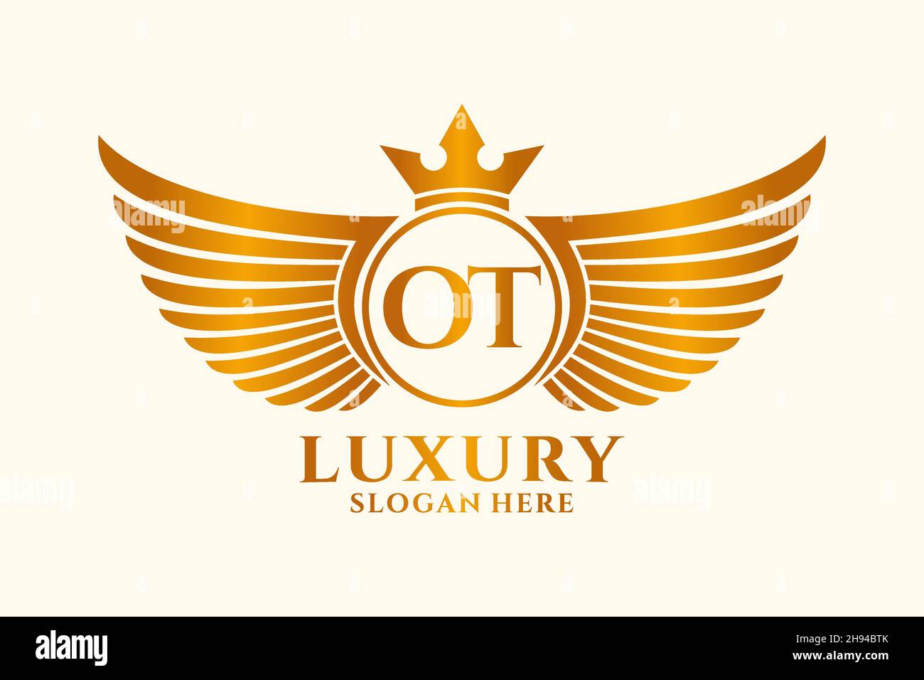 Luxury Royal Wing Letter OT crest Gold color Logo Vector, Victory logo, crest logo, wing logo, Vector logo . Illustrazione Vettoriale