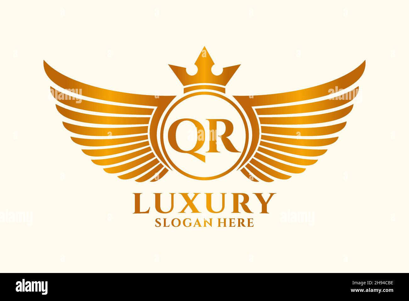 Luxury Royal Wing Letter QR crest Gold color Logo vector, Victory logo, crest logo, wing logo, Vector logo . Illustrazione Vettoriale