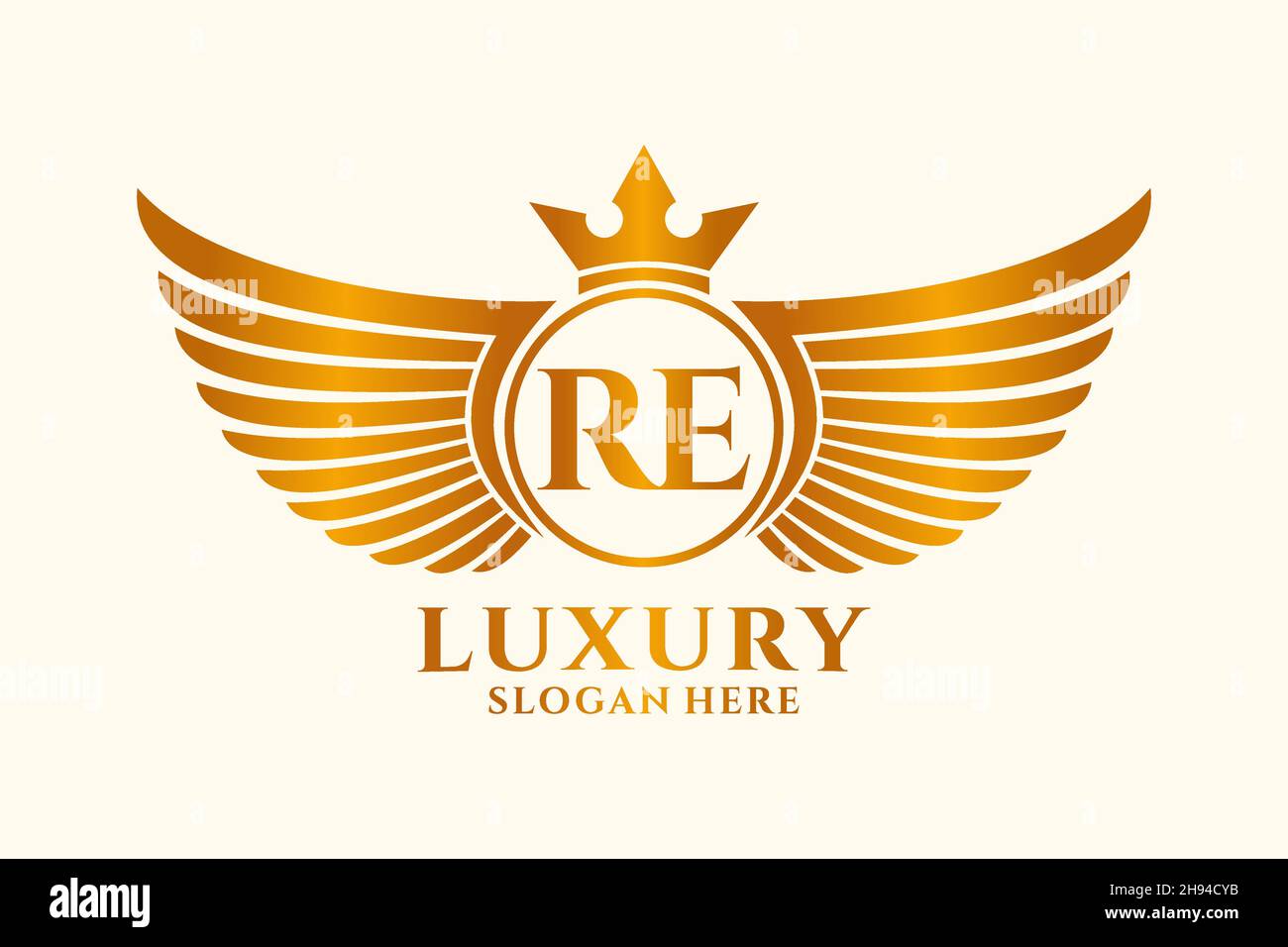 Luxury Royal Wing Letter RE crest Gold color Logo vector, Victory logo, crest logo, wing logo, Vector logo . Illustrazione Vettoriale