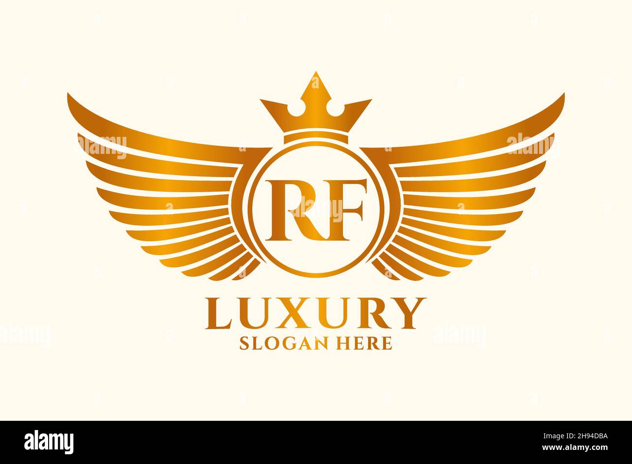 Luxury Royal Wing Letter RF crest colore Gold Logo Vector, Victory logo, crest logo, wing logo, Vector logo . Illustrazione Vettoriale