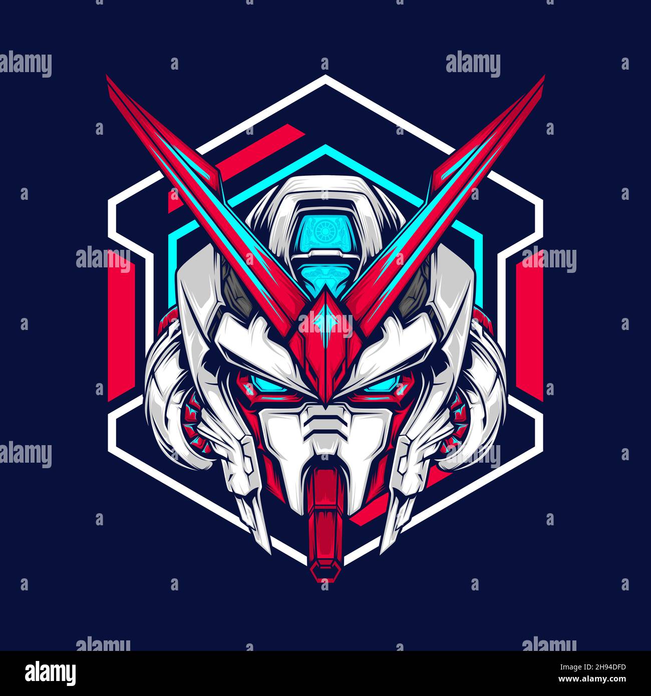 testa robot giapponese con sfondo futuristico Illustrazione Vettoriale