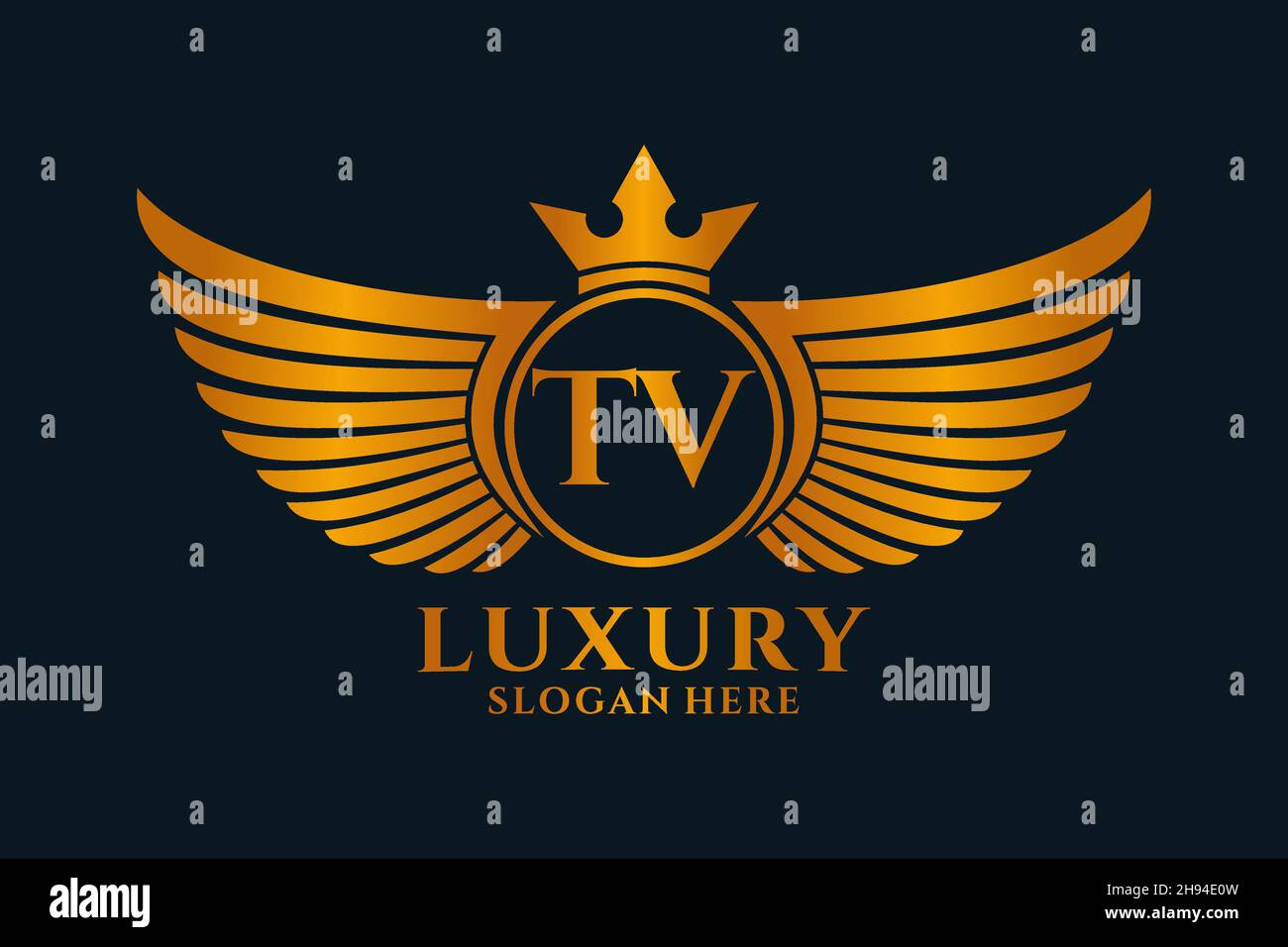 Luxury Royal Wing Letter TV crest Gold color Logo vector, Victory logo, crest logo, wing logo, Vector logo . Illustrazione Vettoriale