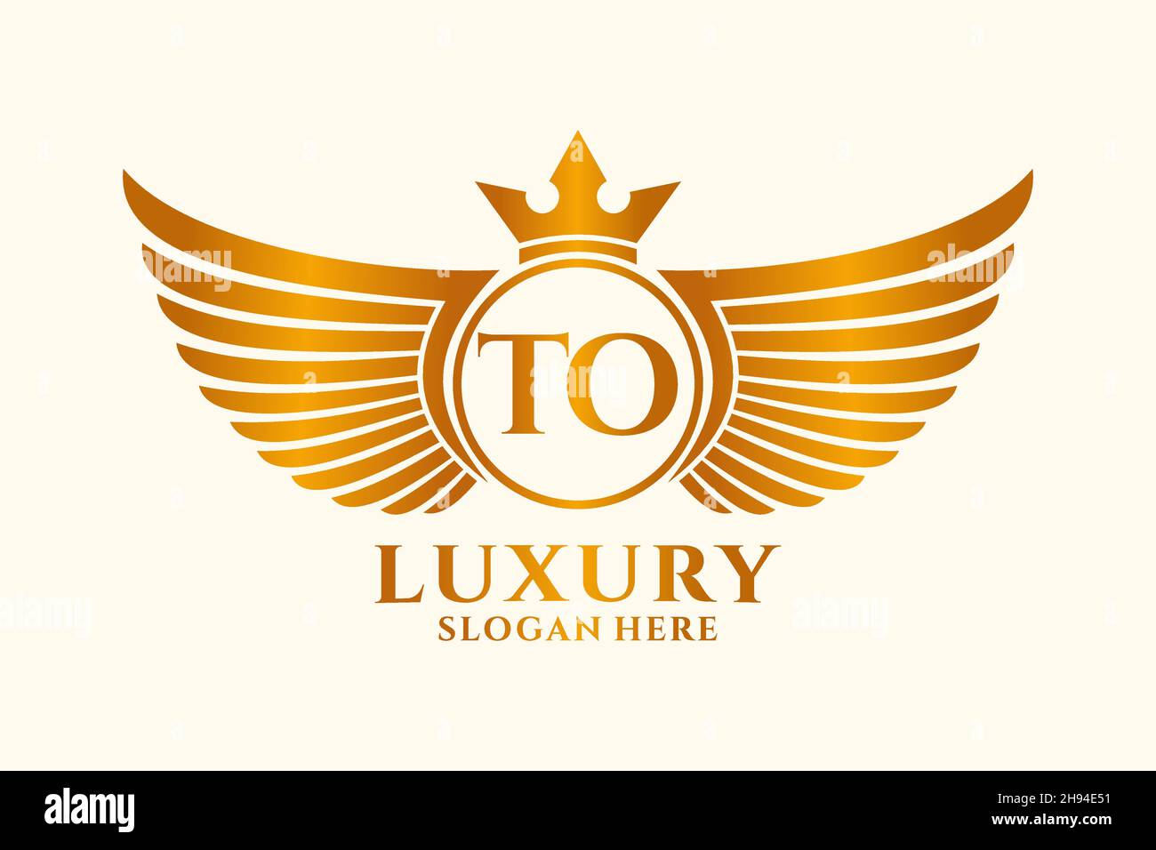 Luxury Royal Wing Letter TO crest Gold color Logo vector, Victory logo, crest logo, wing logo, Vector logo . Illustrazione Vettoriale