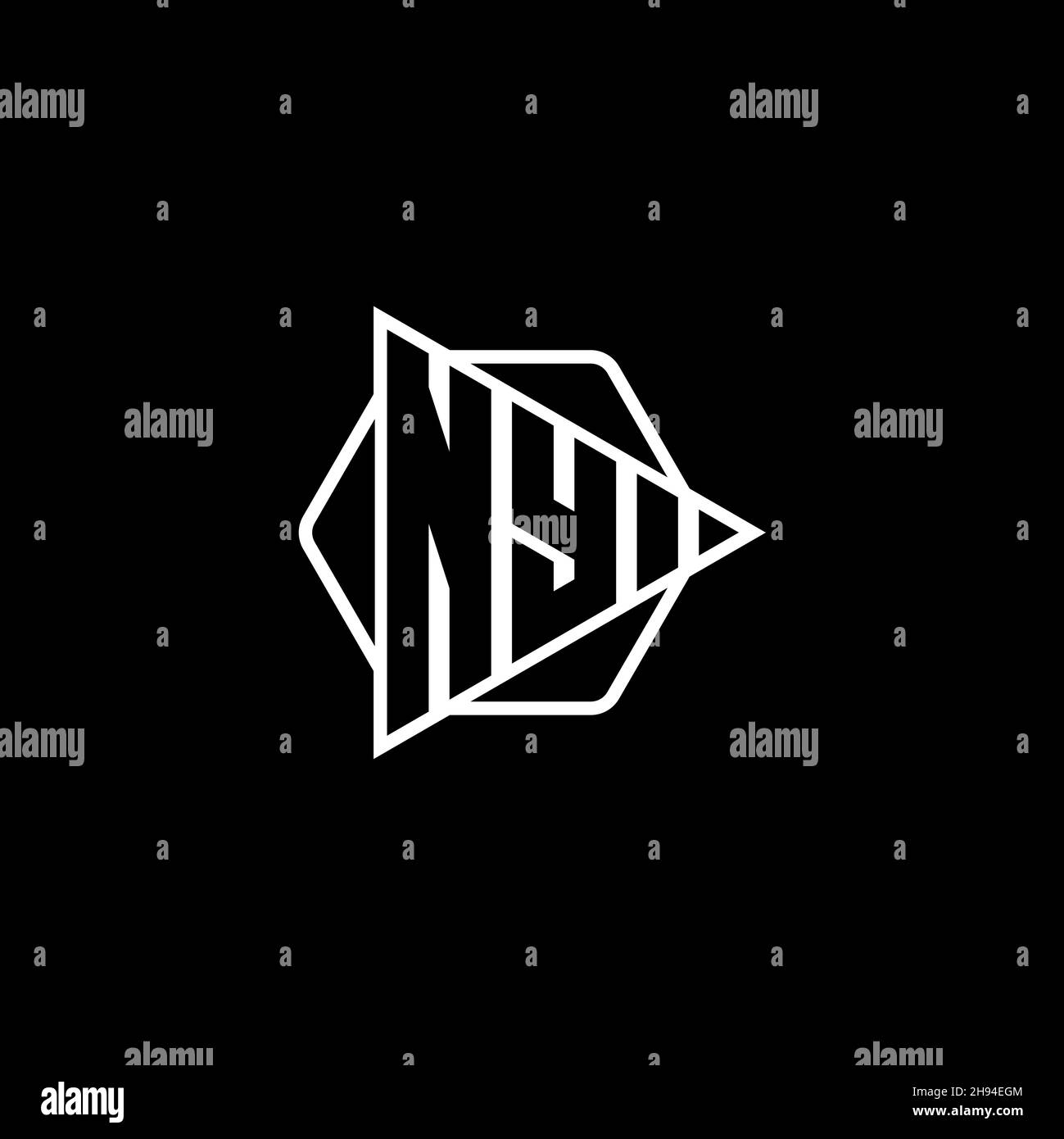 NY lettera del logo monogramma con bottone triangolare forma esagonale arrotondata. Logo monogramma circolare triangolare, lettera logo schermo triangolare. Illustrazione Vettoriale