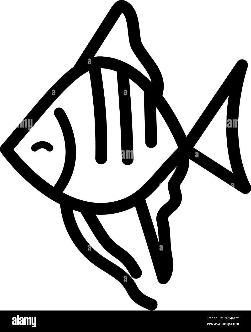 Icona pesce semplice. Pesce a strisce scalari. Illustrazione del contorno vettoriale isolata su sfondo bianco. Illustrazione Vettoriale