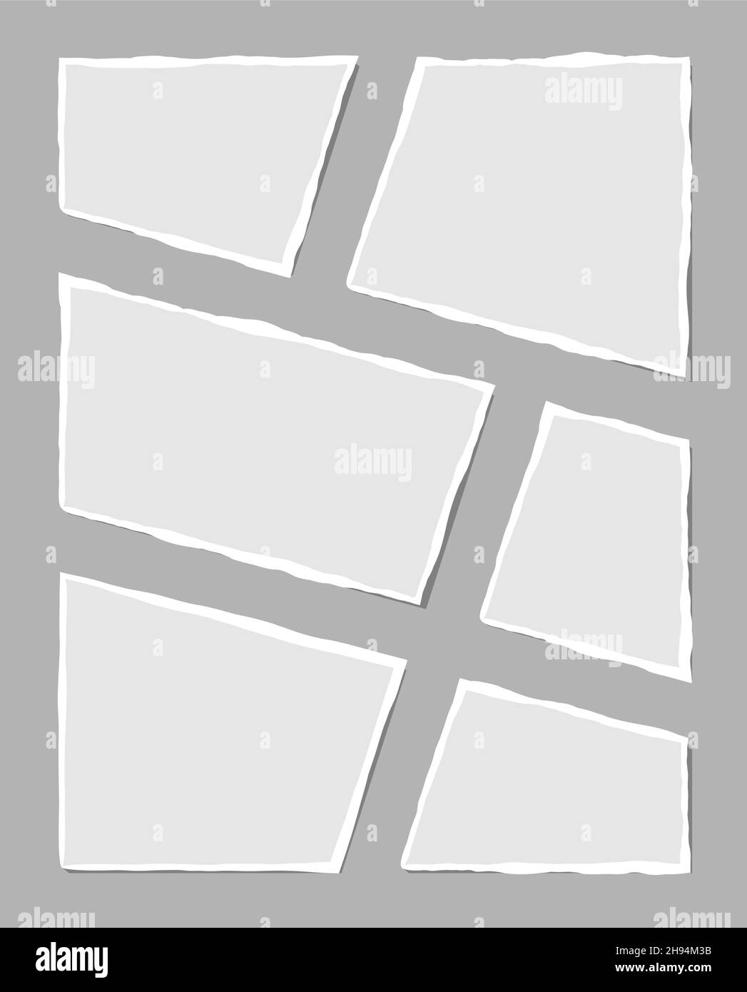 Set di nota bianca strappata. Frammenti di carta strappata di varie forme isolati su sfondo grigio. Illustrazione vettoriale. EPS Illustrazione Vettoriale