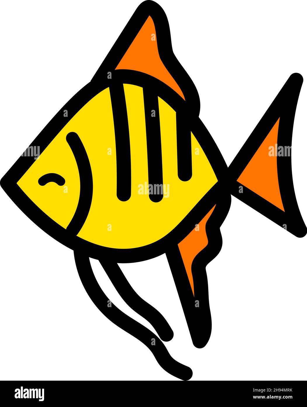 Icona pesce a colori semplice. Pesce a strisce scalari. Illustrazione piatta vettoriale isolata su sfondo bianco. Illustrazione Vettoriale