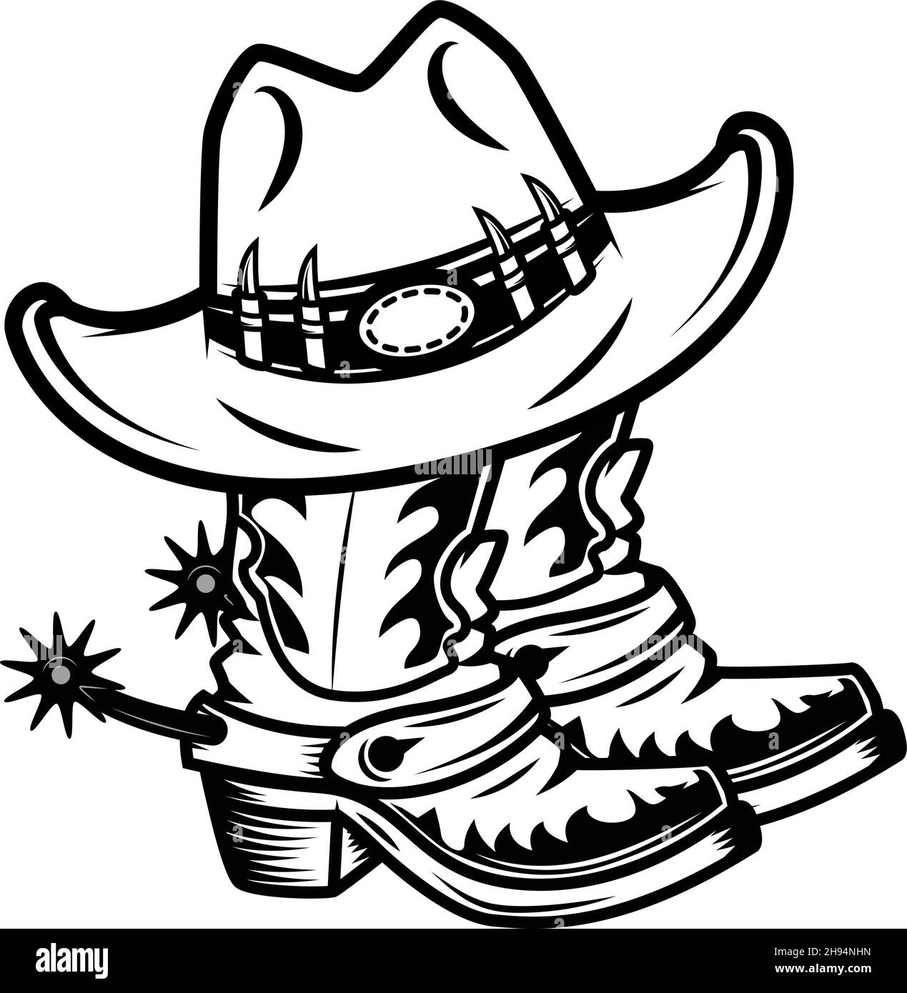 Cappello da cowboy e stivali da cowboy. Elemento di design per poster,  cartoncino, banner, emblema, cartello. Illustrazione vettoriale Immagine e  Vettoriale - Alamy