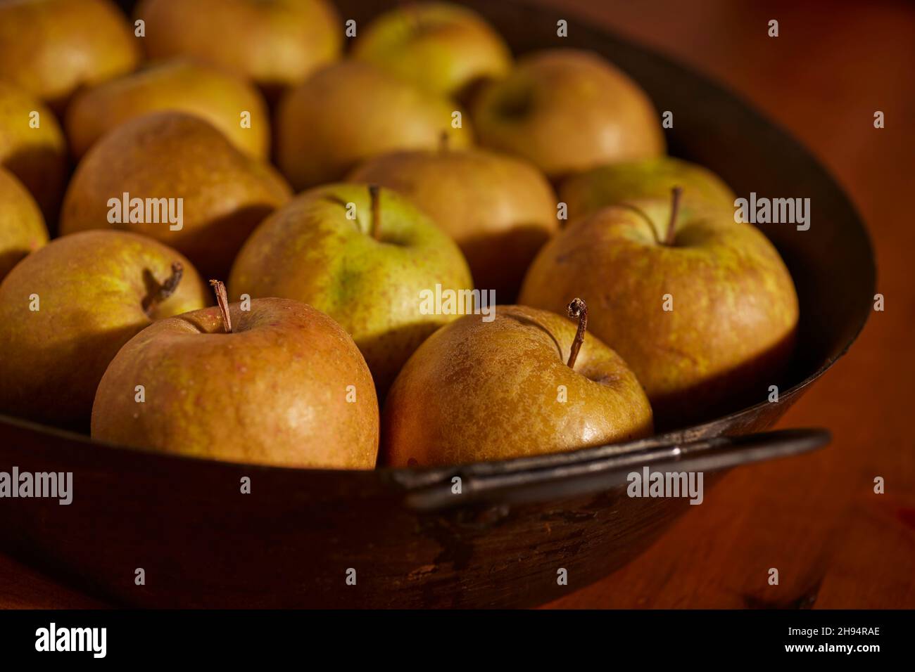 Hudson's Golden Gems, una varietà americana di mele Heirloom. Questi sono stati coltivati nella contea di Lancaster, Pennsylvania, Stati Uniti Foto Stock