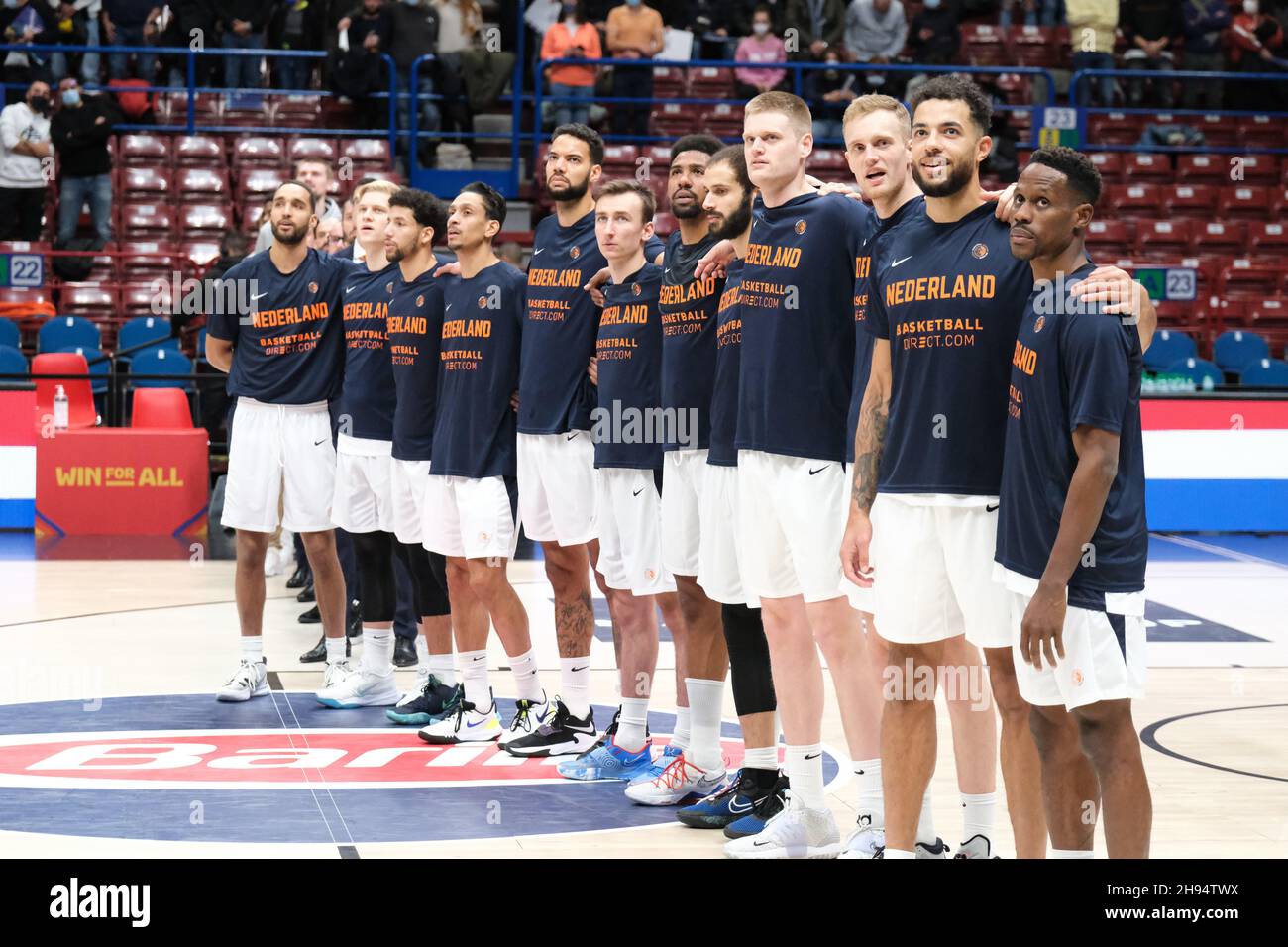 Assago, Milano, Italia. 29 novembre 2021. La nazionale olandese durante la seconda giornata di qualificazione europea della Coppa del mondo di pallacanestro FIBA (Punteggio finale: Italia - Paesi Bassi 75-73) (immagine di credito: © Davide di Lalla/Pacific Press via ZUMA Press Wire) Foto Stock