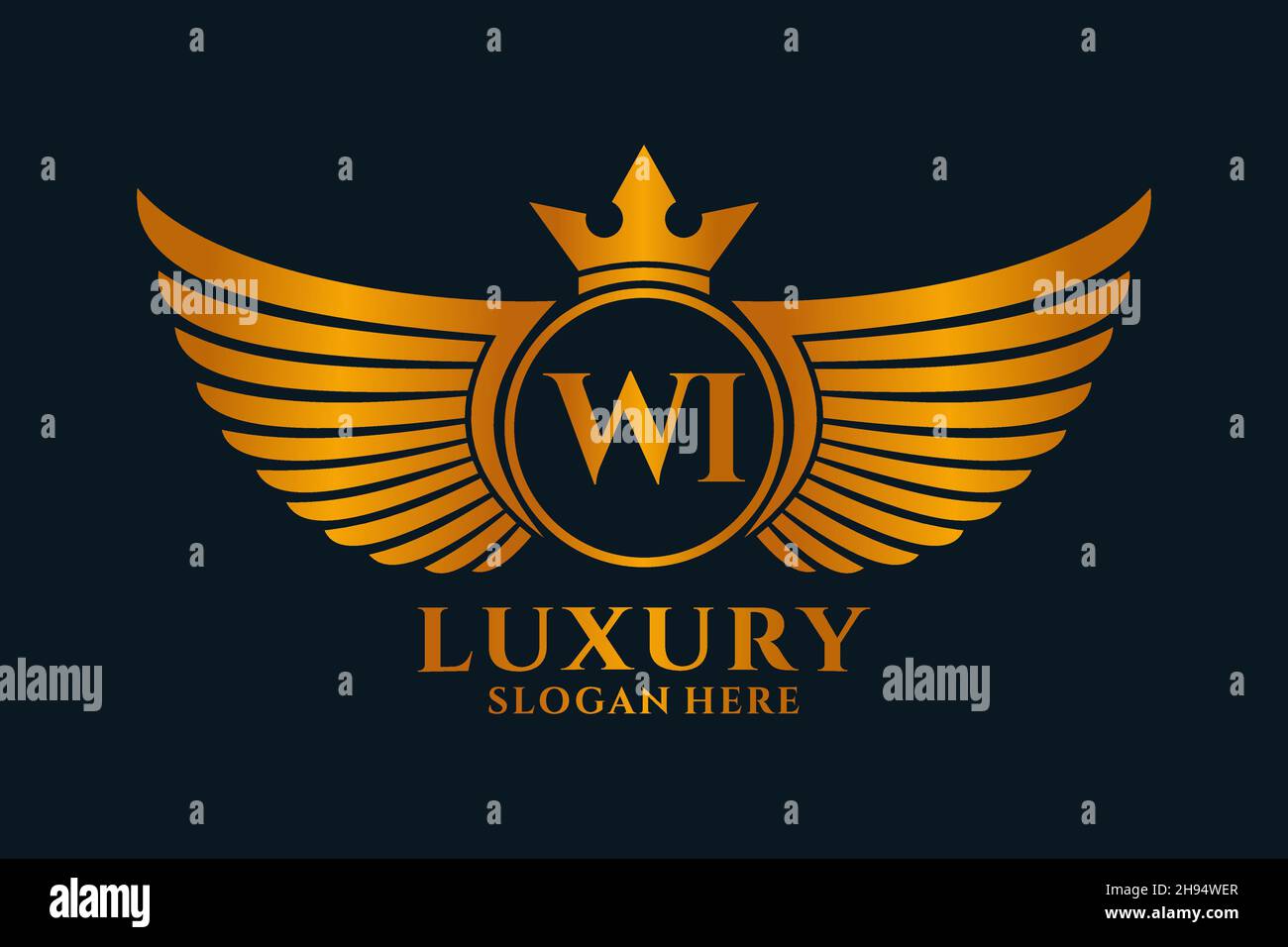 Luxury Royal Wing Letter WI crest Gold color Logo Vector, Victory logo, crest logo, wing logo, Vector logo . Illustrazione Vettoriale