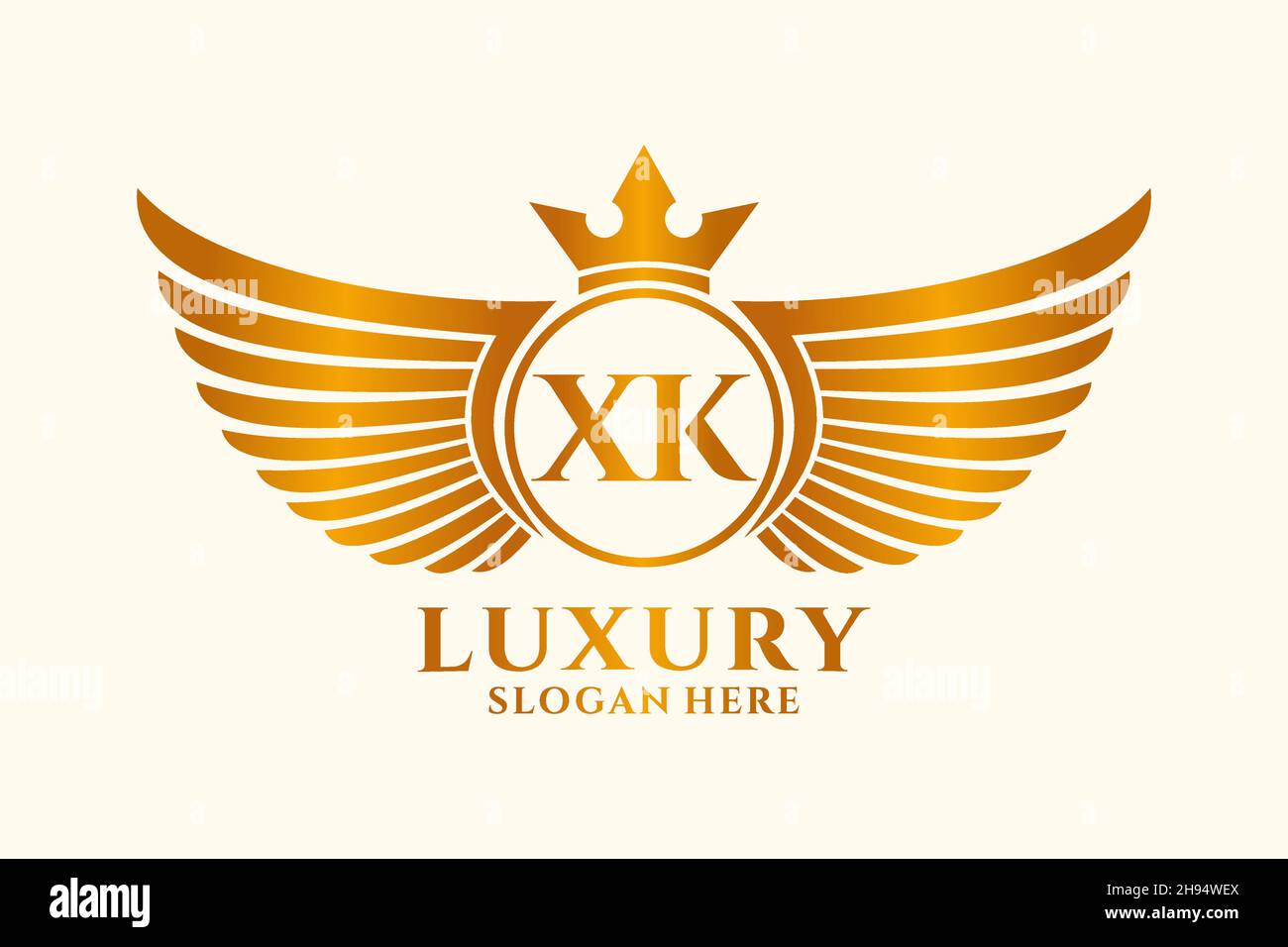 Luxury Royal Wing Letter XK crest Gold color Logo Vector, Victory logo, crest logo, wing logo, Vector logo . Illustrazione Vettoriale