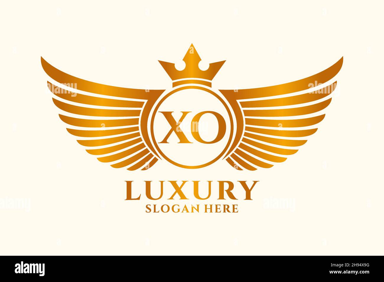 Luxury Royal Wing Letter XO crest Gold color Logo Vector, Victory logo, crest logo, wing logo, Vector logo . Illustrazione Vettoriale