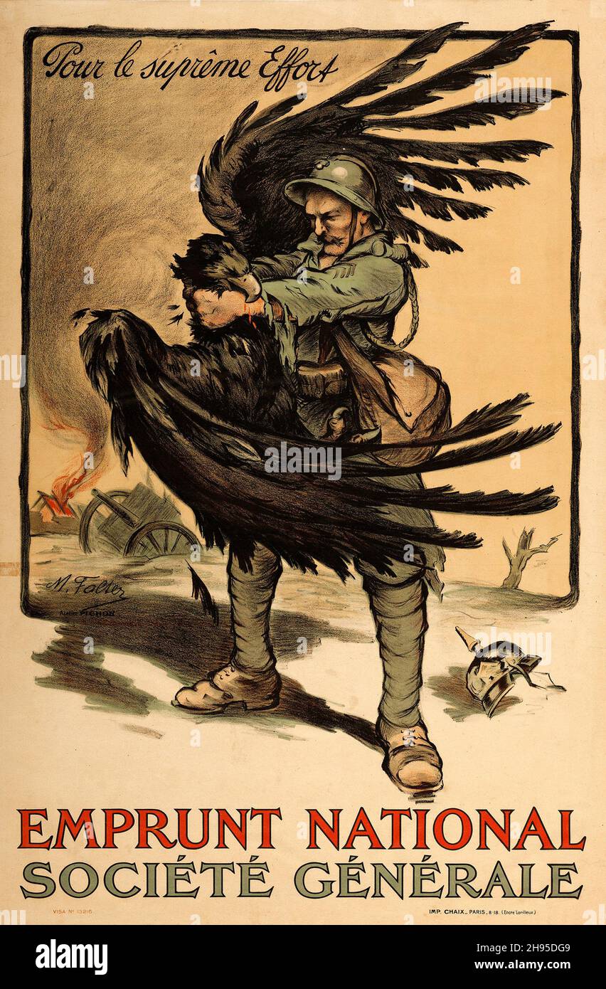 La prima guerra mondiale francese Propaganda (Societe Generale, 1918). Poster francese prestito nazionale. Opera di Marcel Falter. Emprunt National. Foto Stock