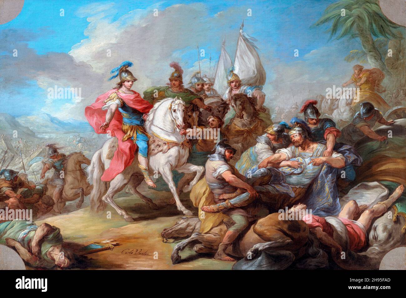 La Vittoria di Alessandro su Porus del pittore francese Charles-André van Loo (1705-1765), olio su tela, c.. 1738 Foto Stock