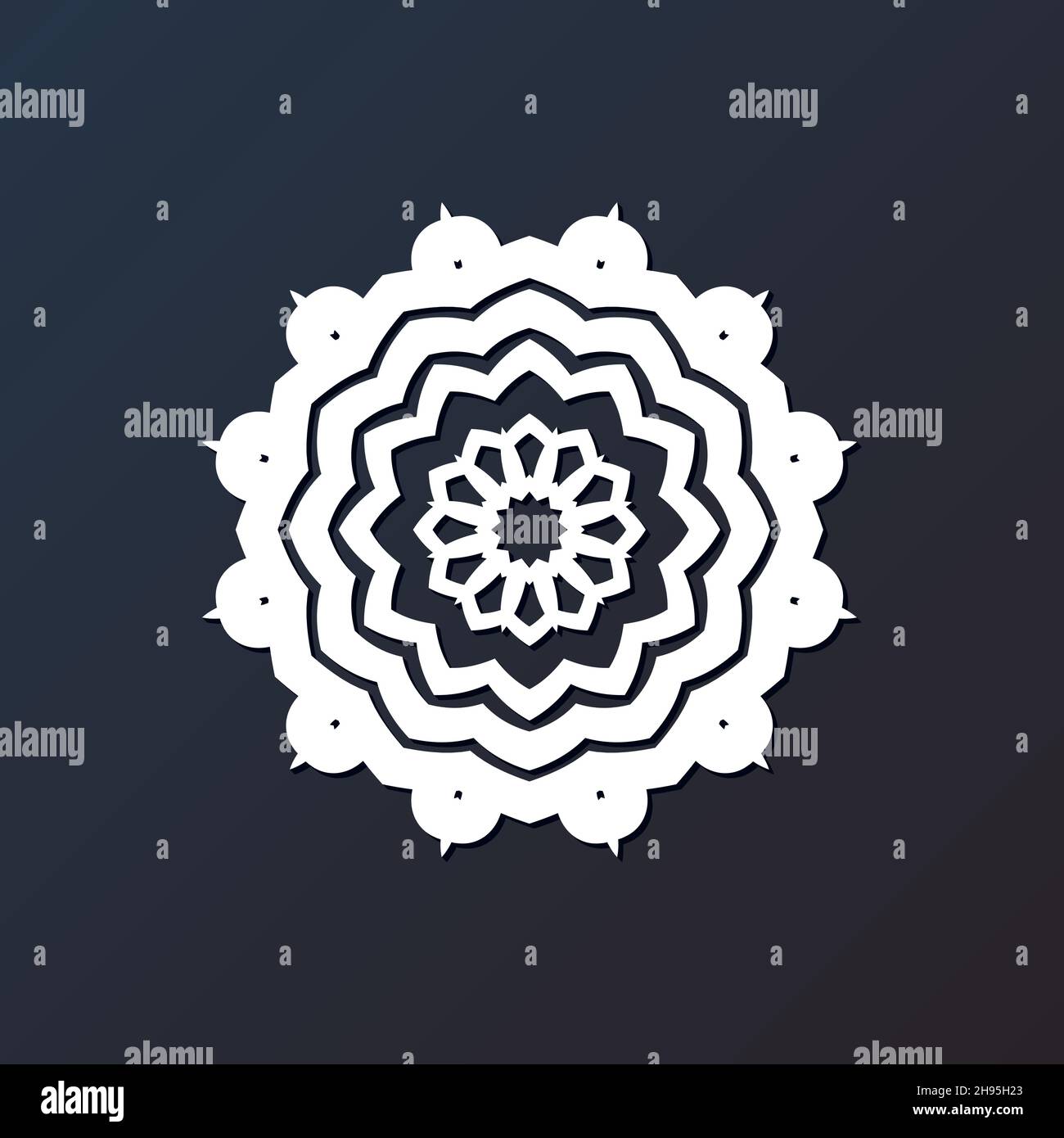 Modello taglio laser mandala da carta, legno compensato, ferro CNC silhouette ornamento. Illustrazione Vettoriale