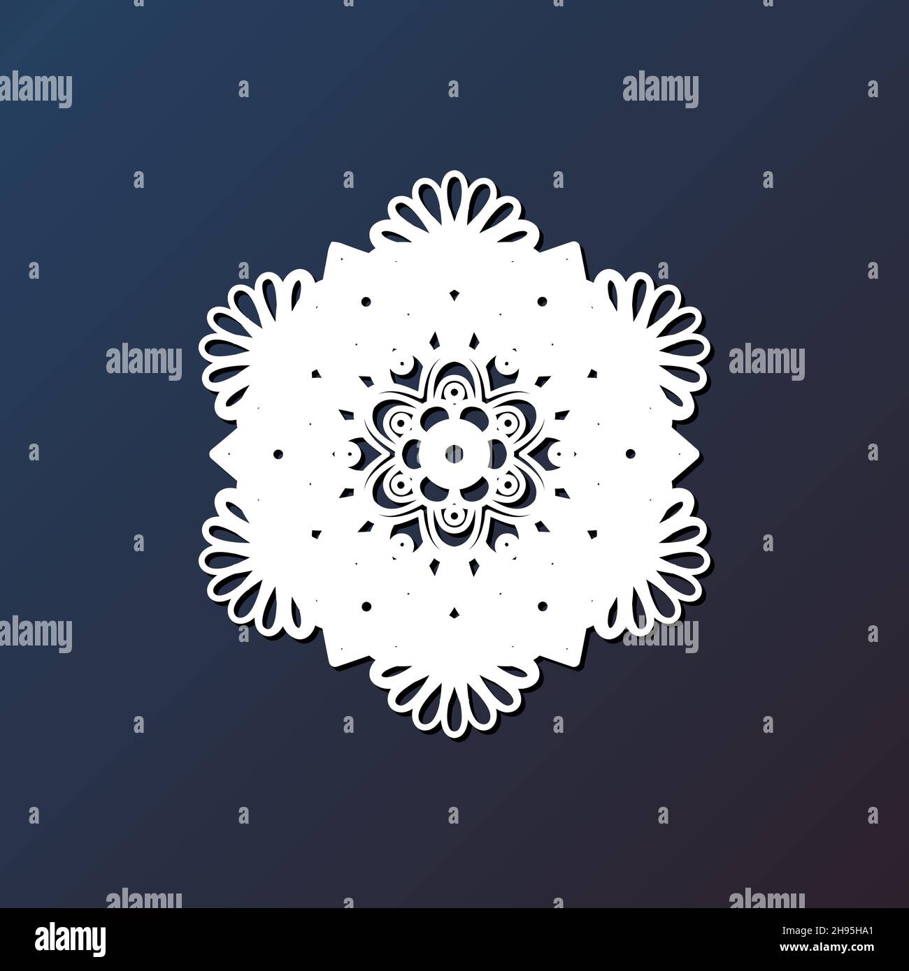 Modello taglio laser mandala da carta, legno compensato, ferro CNC silhouette ornamento. esp Illustrazione Vettoriale