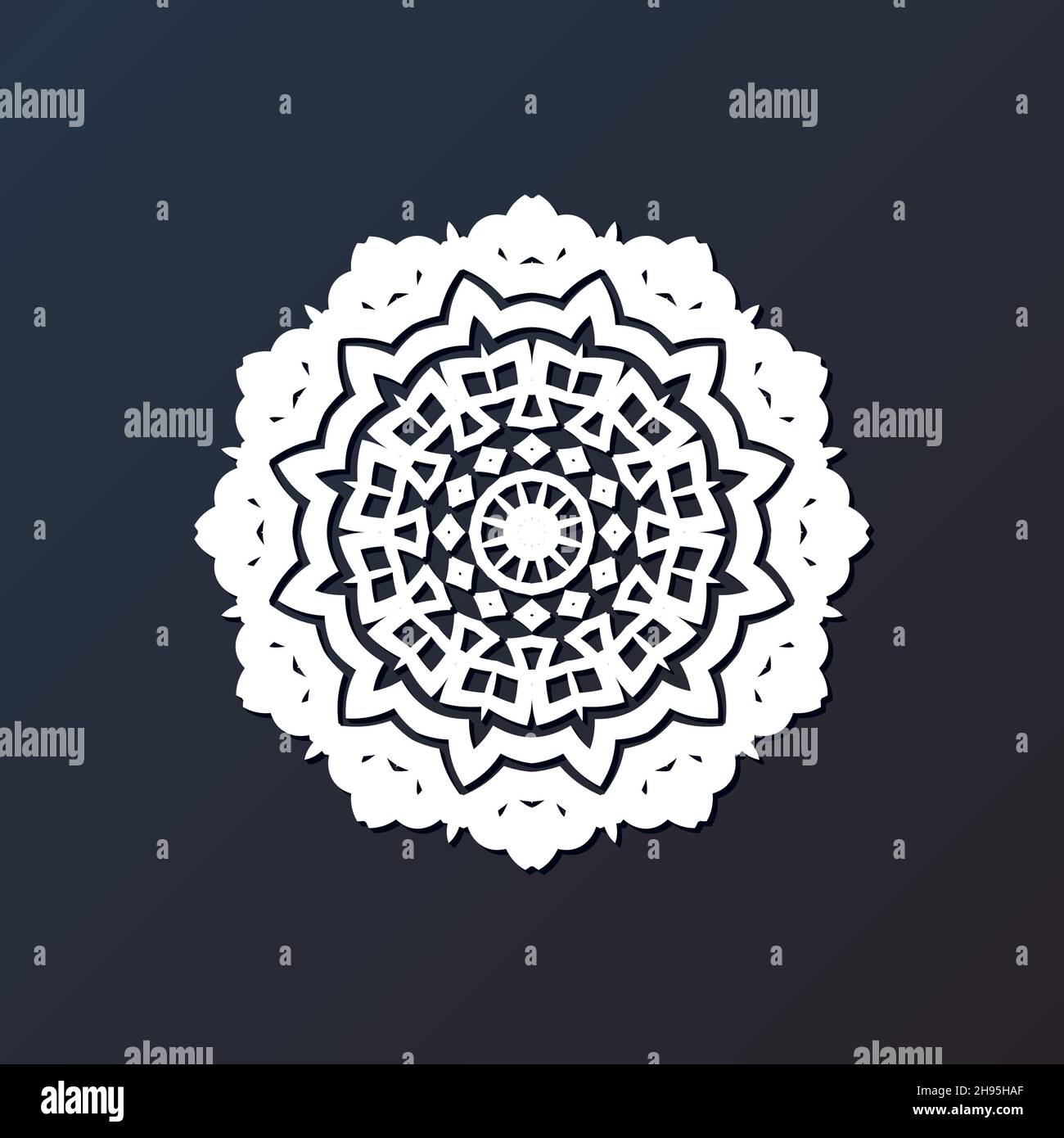 Modello taglio laser mandala da carta, legno compensato, ferro CNC silhouette ornamento. Illustrazione Vettoriale