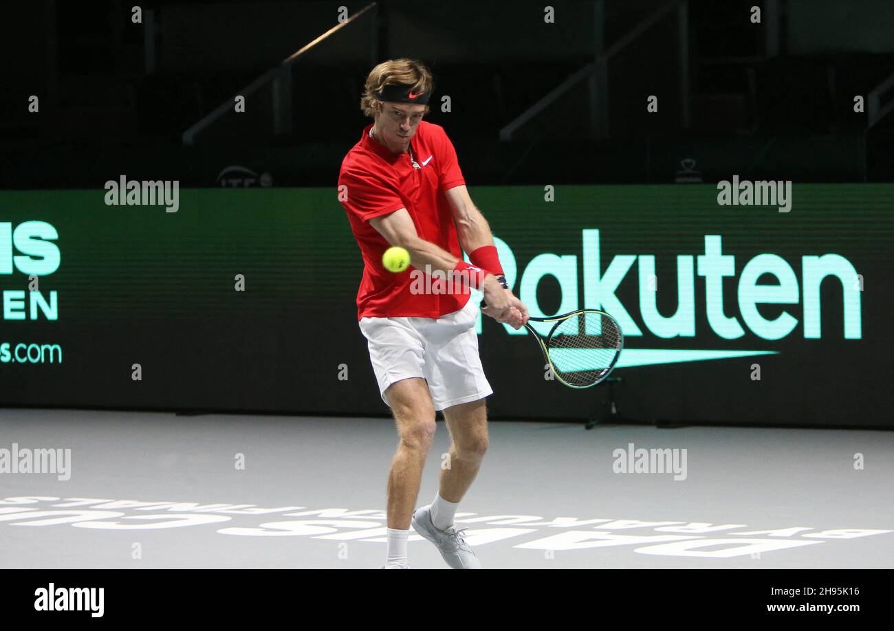 Andrey Rublev della Russia durante la finalissima della Coppa Davis 2021, evento di tennis il 4 dicembre 2021 presso la Madrid Arena di Madrid, Spagna. Foto di Laurent Lairys / ABACAPRESS.COM Foto Stock