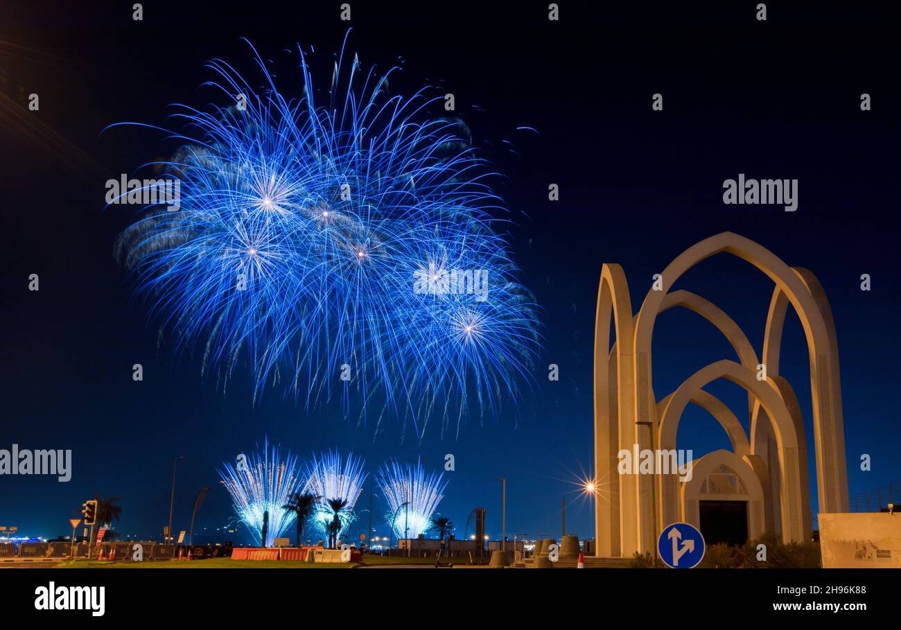 Fuochi d'incendio a Doha Corniche Foto Stock