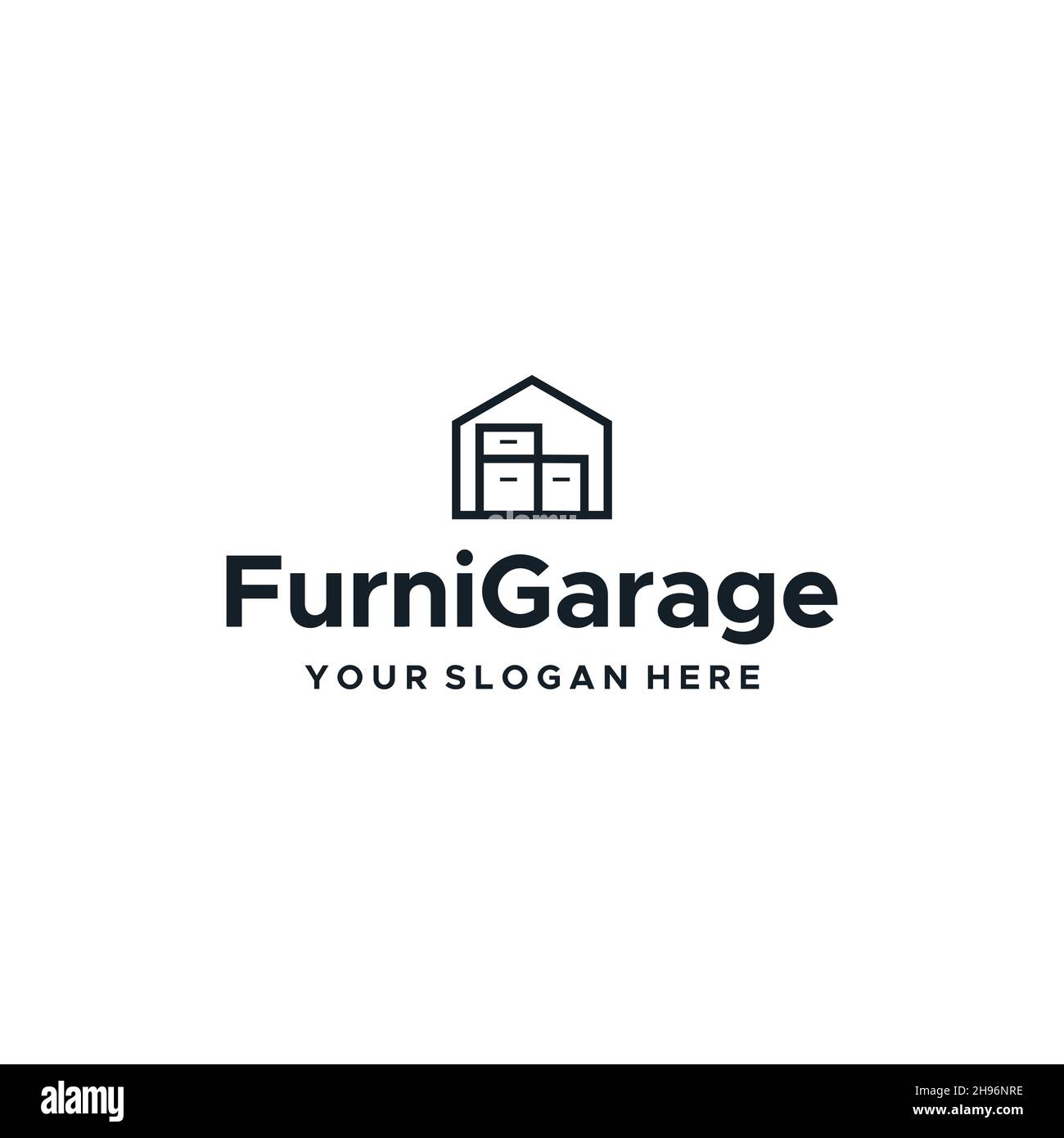 Minimal FurniGarage costruzione home logo design Illustrazione Vettoriale