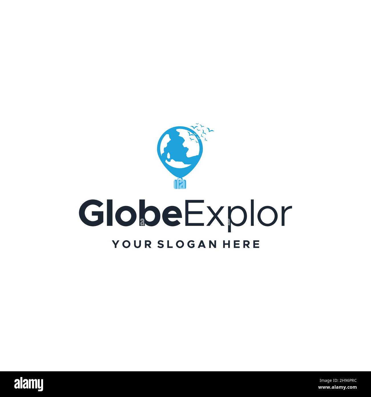 flat GlobeExplore Earth Air Balloon Logo design Illustrazione Vettoriale