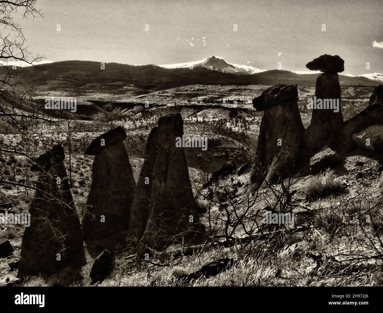 Viste delle rocce di bilanciamento Metolius in Oregon Foto Stock