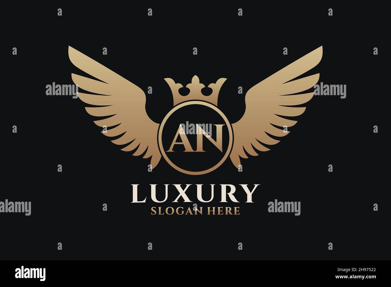 Luxury Royal Wing Letter AN crest Gold color Logo vector, Victory logo, crest logo, wing logo, Vector logo . Illustrazione Vettoriale