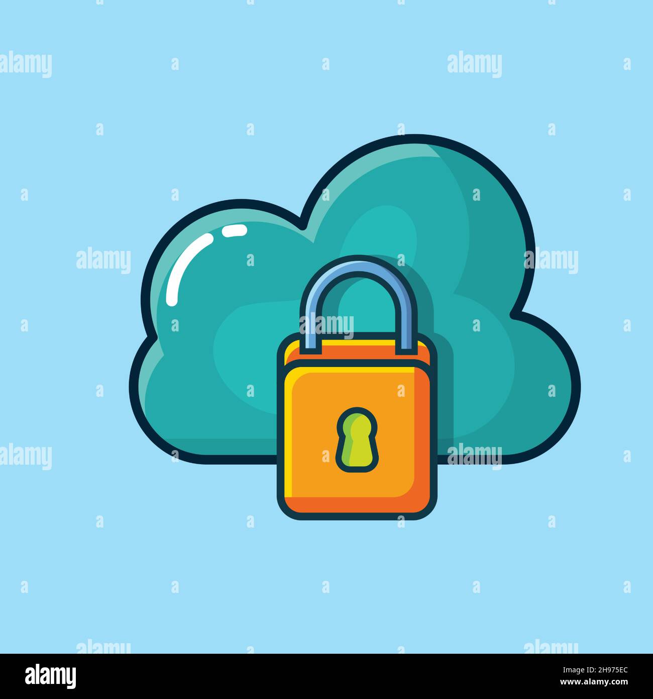 illustrazione vettoriale del concetto di sicurezza del cloud in stile piatto Illustrazione Vettoriale
