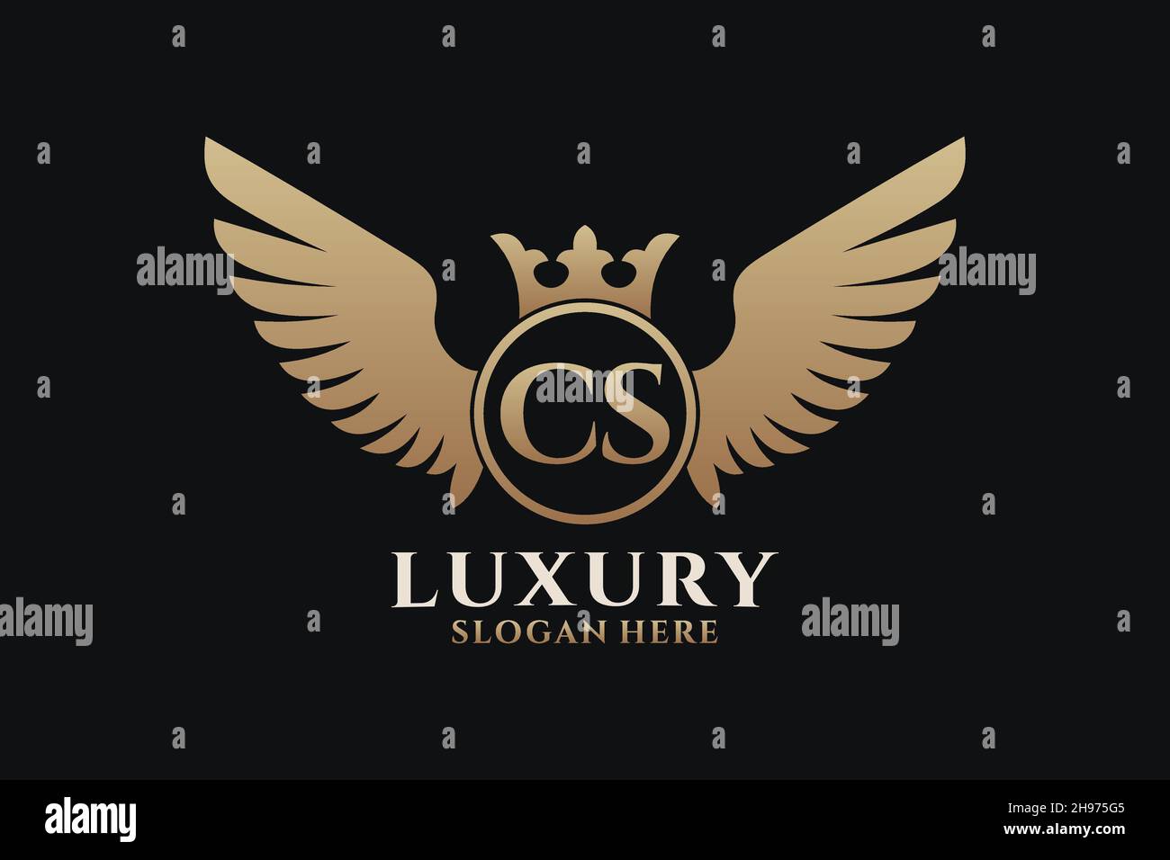 Luxury Royal Wing Letter CS crest Gold color Logo Vector, Victory logo, crest logo, wing logo, Vector logo . Illustrazione Vettoriale