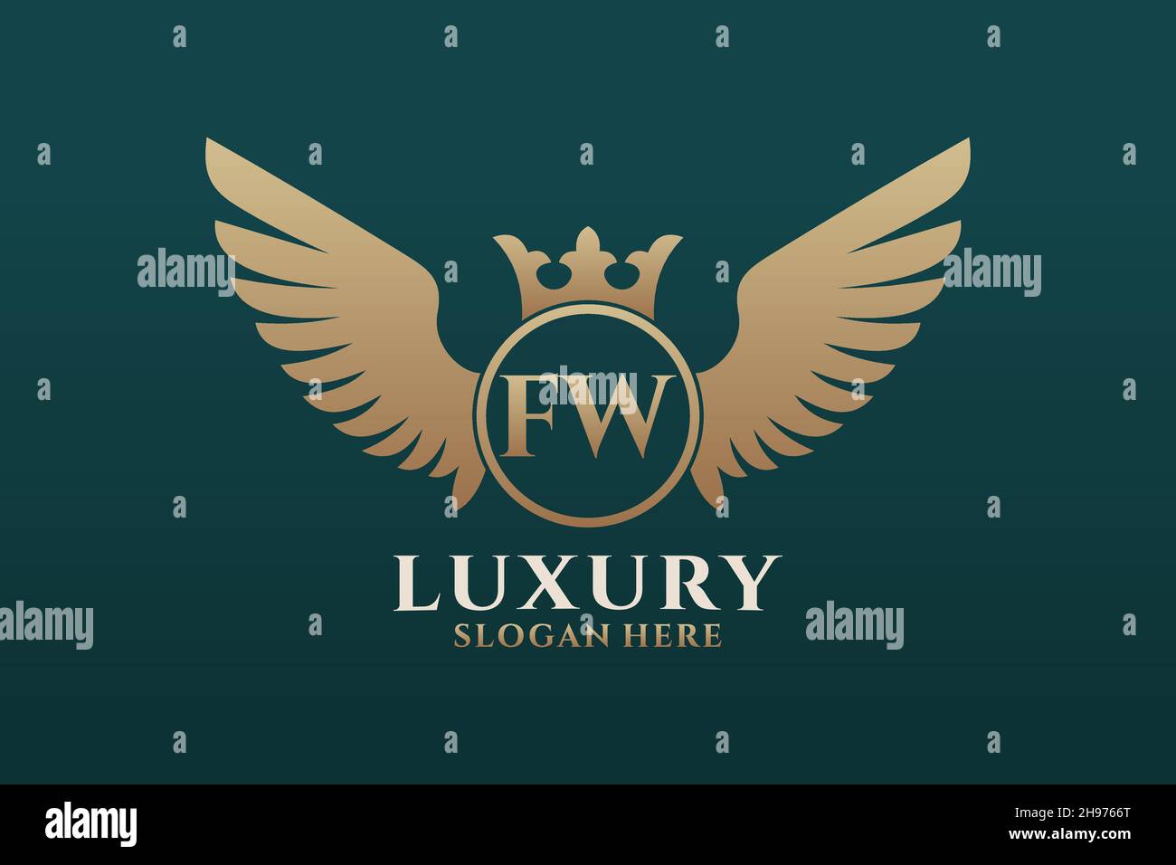 Luxury Royal Wing Letter FW crest Gold color Logo Vector, Victory logo, crest logo, wing logo, Vector logo . Illustrazione Vettoriale