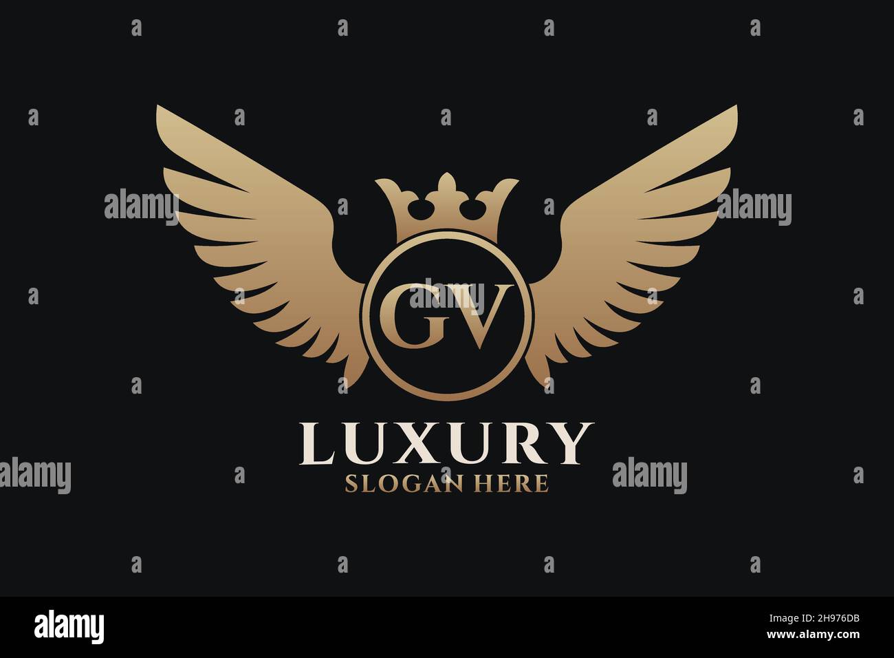 Luxury Royal Wing Letter GV crest colore Gold Logo Vector, Victory logo, crest logo, wing logo, Vector logo . Illustrazione Vettoriale