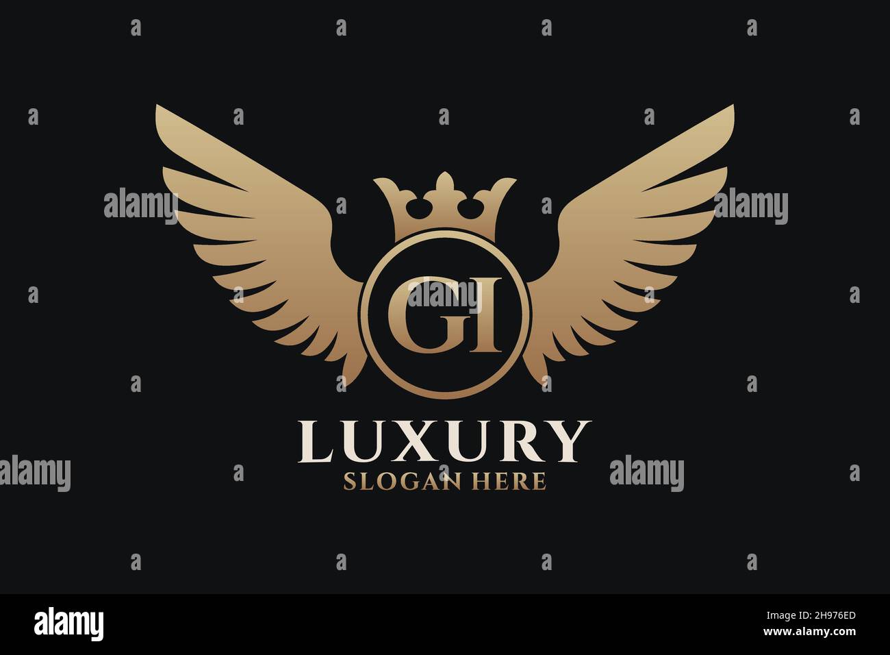 Luxury Royal Wing Letter GI crest Gold color Logo vector, Victory logo, crest logo, wing logo, Vector logo . Illustrazione Vettoriale