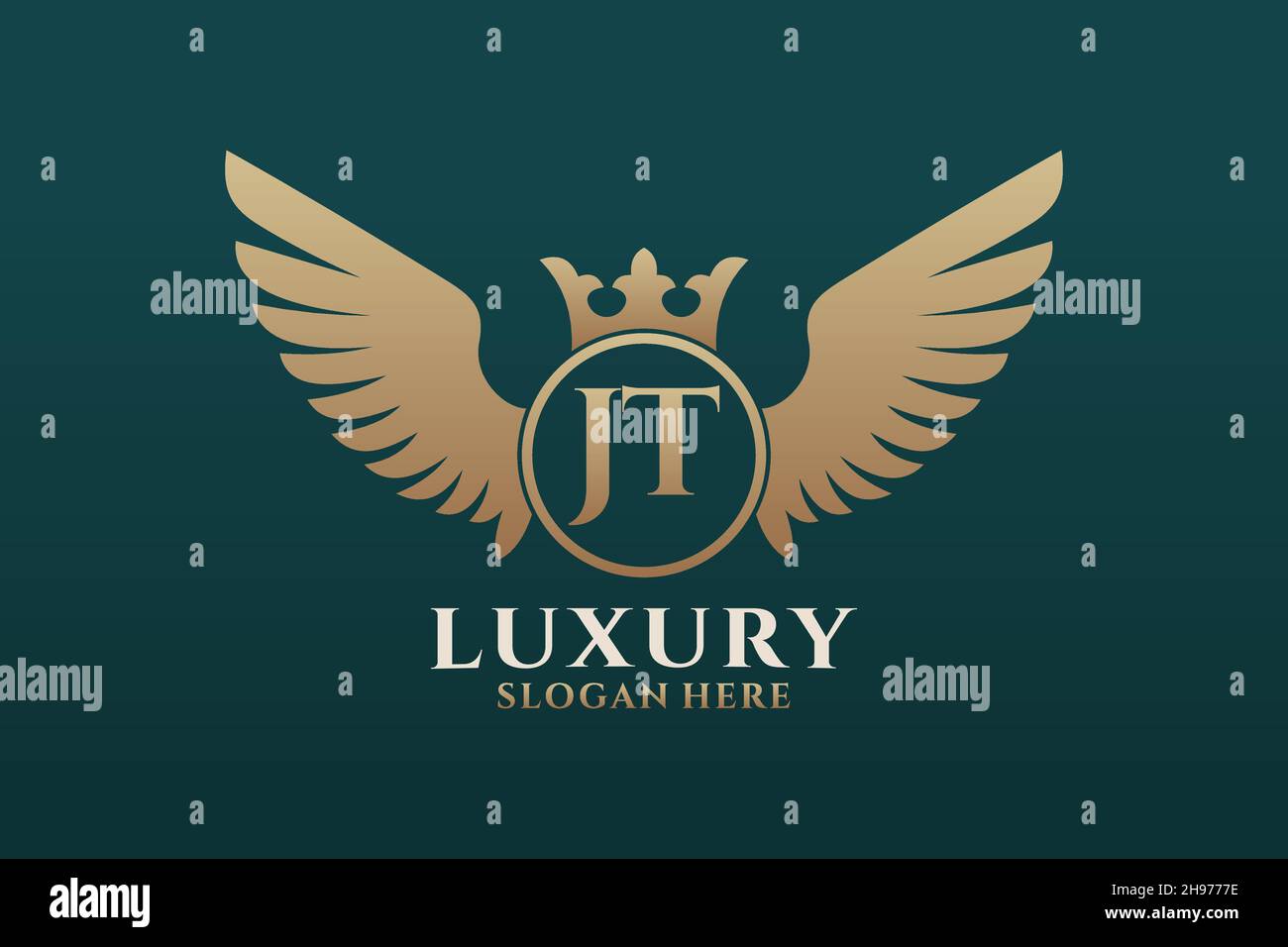 Luxury Royal Wing Letter JT crest Gold color Logo Vector, Victory logo, crest logo, wing logo, Vector logo . Illustrazione Vettoriale