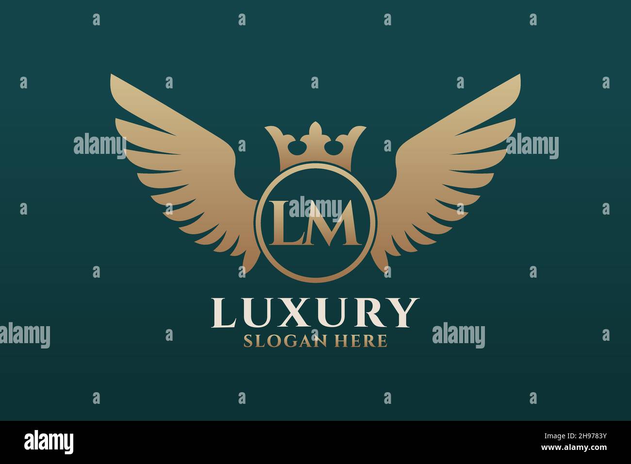 Luxury Royal Wing Letter LM crest Gold color Logo vector, Victory logo, crest logo, wing logo, Vector logo . Illustrazione Vettoriale
