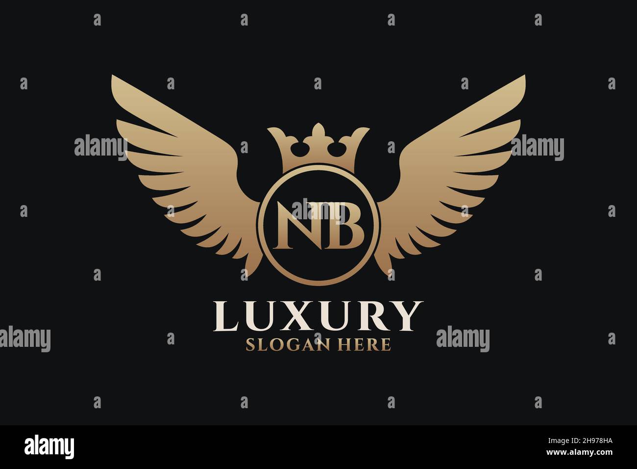 Luxury Royal Wing Letter NB crest Gold color Logo Vector, Victory logo, crest logo, wing logo, Vector logo . Illustrazione Vettoriale