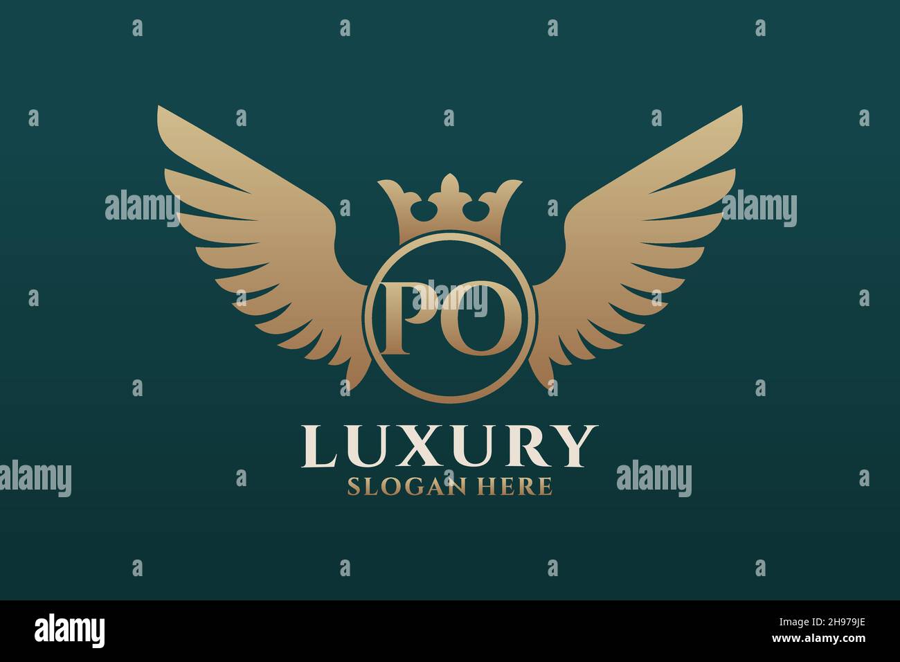 Luxury Royal Wing Letter PO crest Gold color Logo vector, Victory logo, crest logo, wing logo, Vector logo . Illustrazione Vettoriale